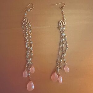 Anthropologie Gold and Pink Teardrop Earrings